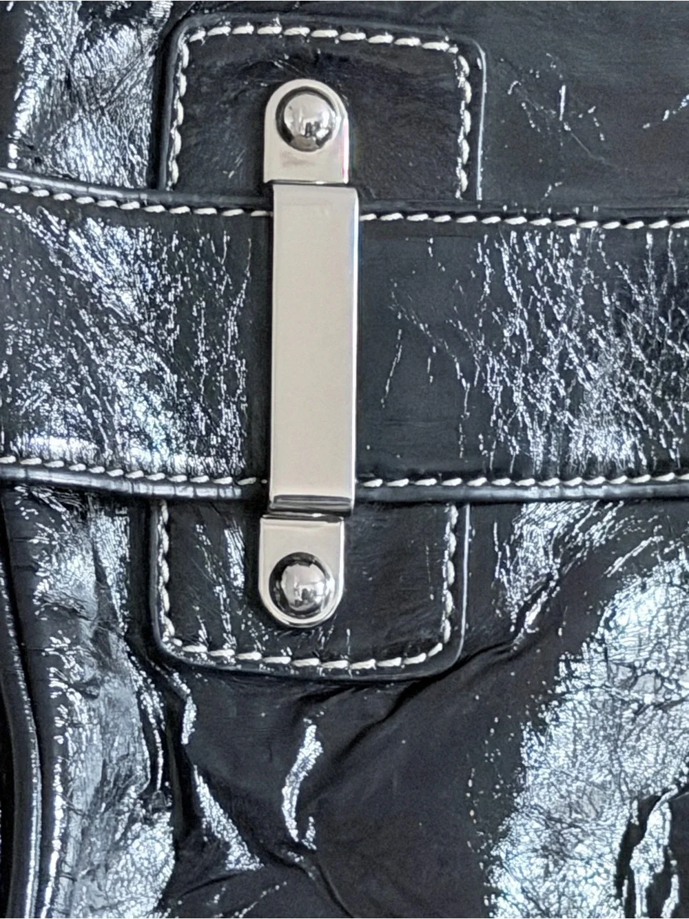 GUESS Black Patent Leather Clutch with Silver Plaque